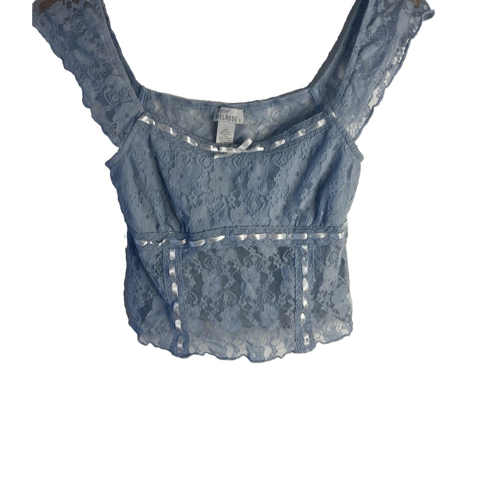 Y2K Style Blue Lace Sheer Coquette Top Women S Milkmaid Rave Sexy Fairy Angel